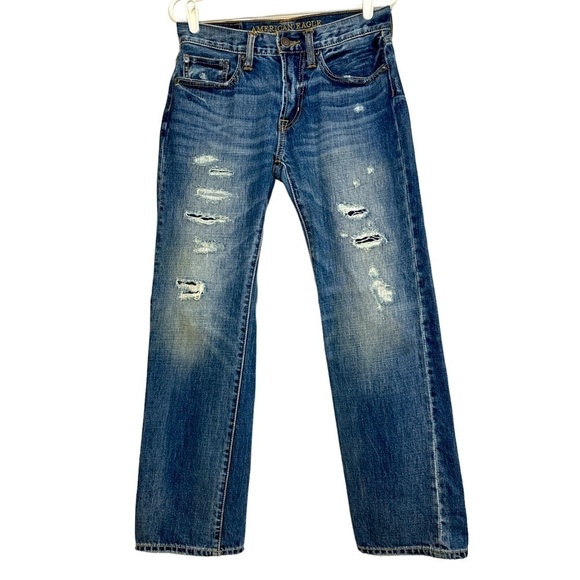 American Eagle Mens Jeans Original Straight Leg Distressed Jeans, Size 28x30